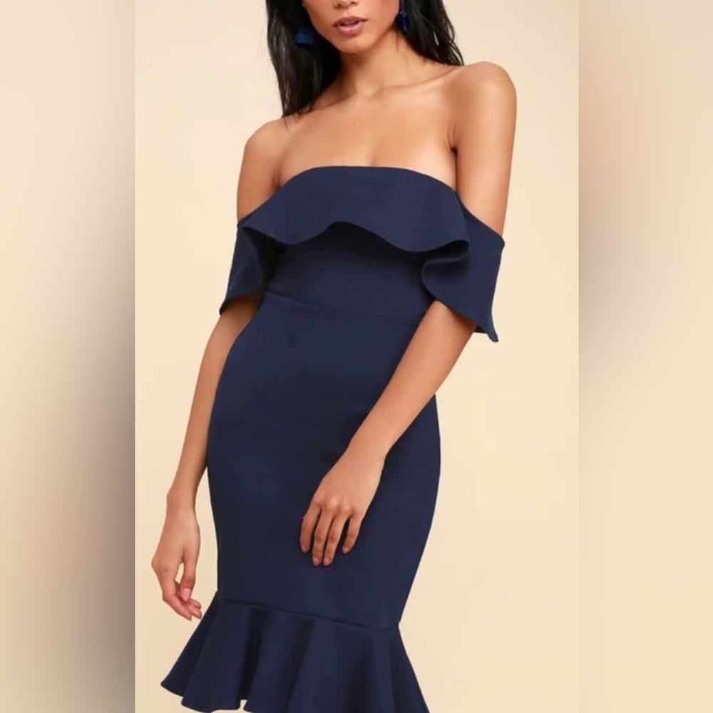 Lulus Confidence Boost Navy Blue Off-the-Shoulder Bodycon Dress